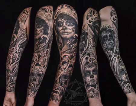 tattoos/ - Unique Full Sleeve Sugar Skull Tattoo - 132807